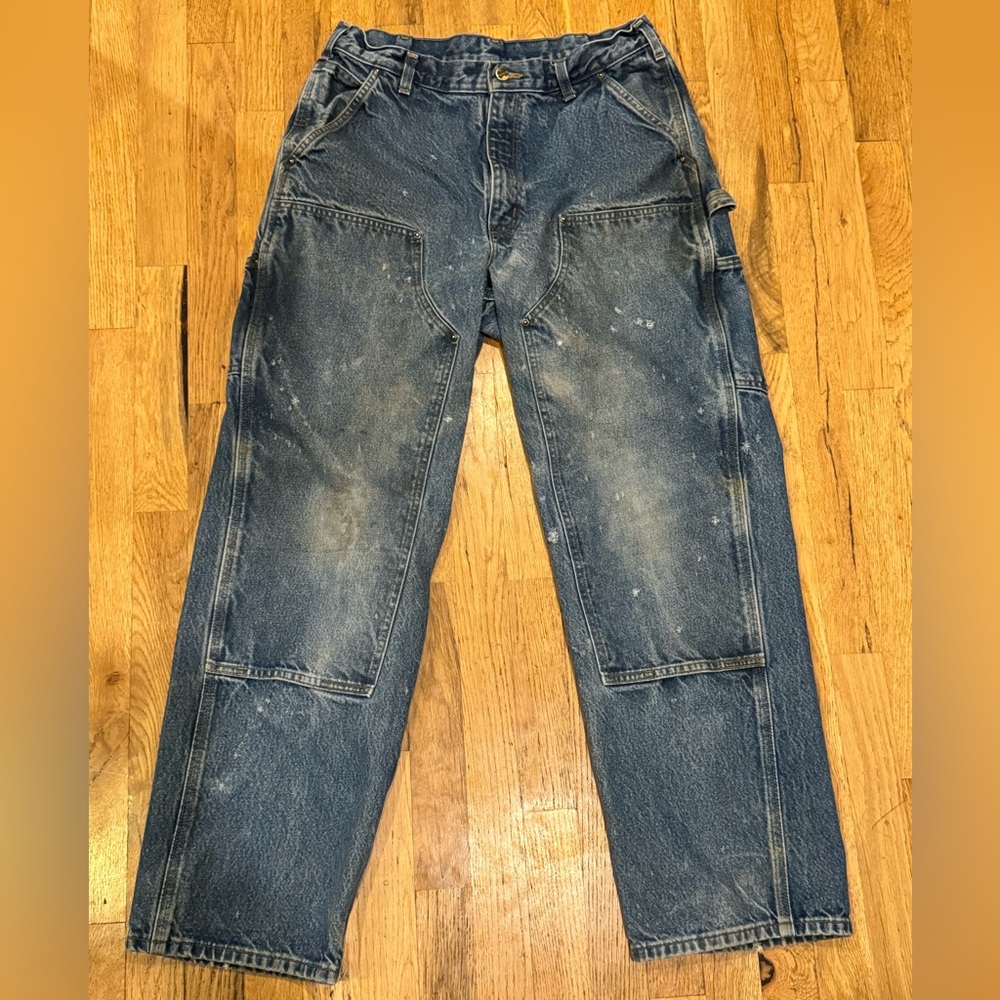 Carhartt Mens Double Knee  Workwear Blue Denim Jeans 34x32 Original Fit vintage